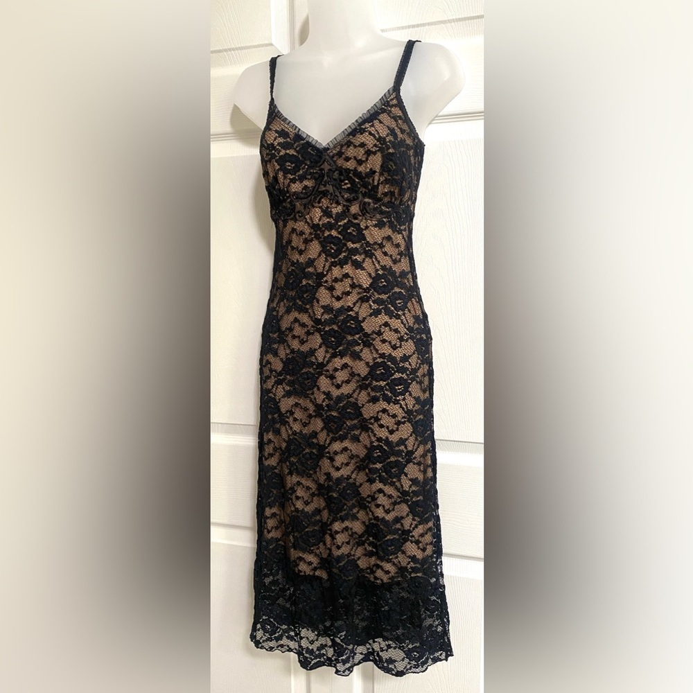 Ann Ferriday Dress Black Lace Slip Dress Sleeveless Straps size OS
